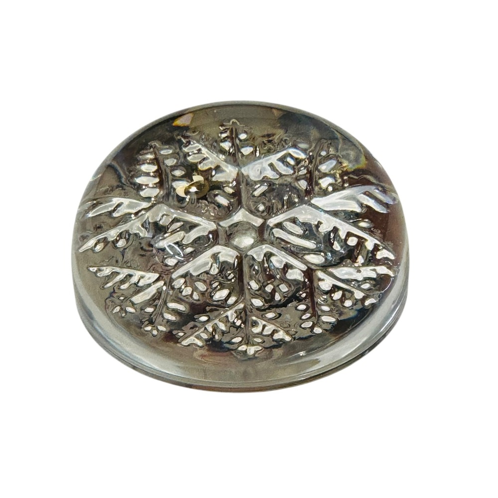 Vtg Clear Leaded Crystal Snowflake Paperweight Cristal France Dome 3.5" Debossed